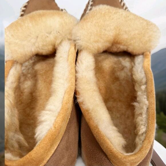 LL Bean Wicked Good Slippers Fold Over Moccasins Mens Size 10M Shearling Suede - Picture 7 of 8